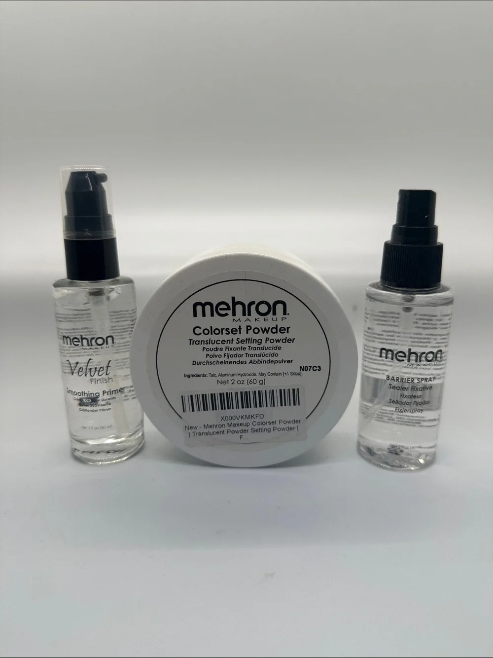 MEHRON Translucent Colorset Powder - White, primer and set Spray.